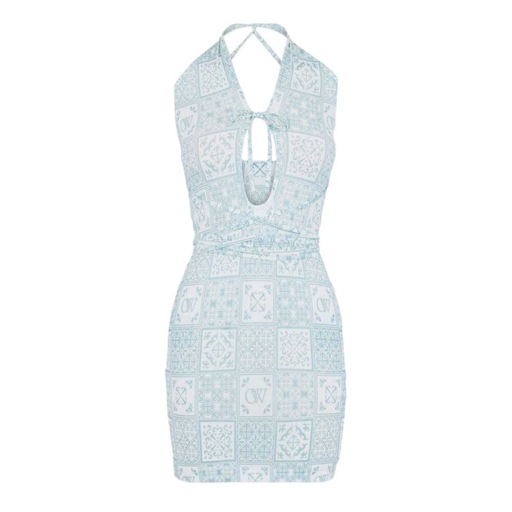 Off White Womens/Ladies Bandana Print Mini Dress / Blue/White